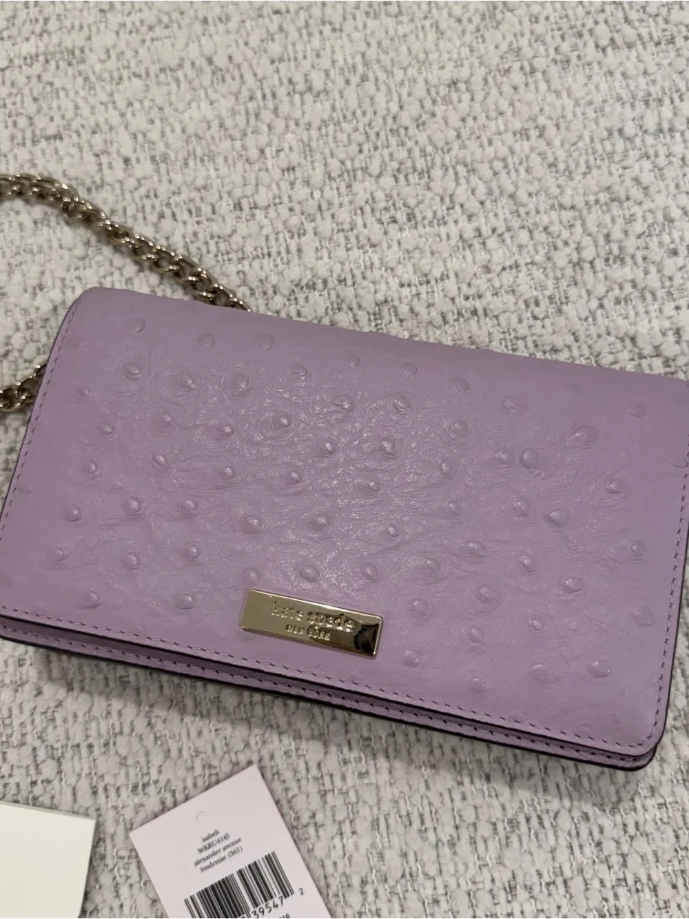 NWT Kate Spade Womens Purple Leather Crossbody Ostrich Embossed Wallet Handbag